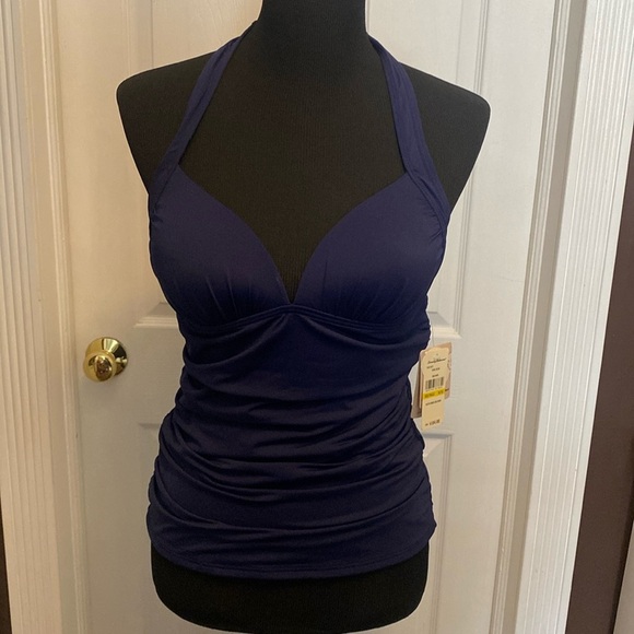 Tommy Bahama Tankini Halter Swim Top Ruched Tummy Control Navy Blue sz M NWT - Picture 1 of 5